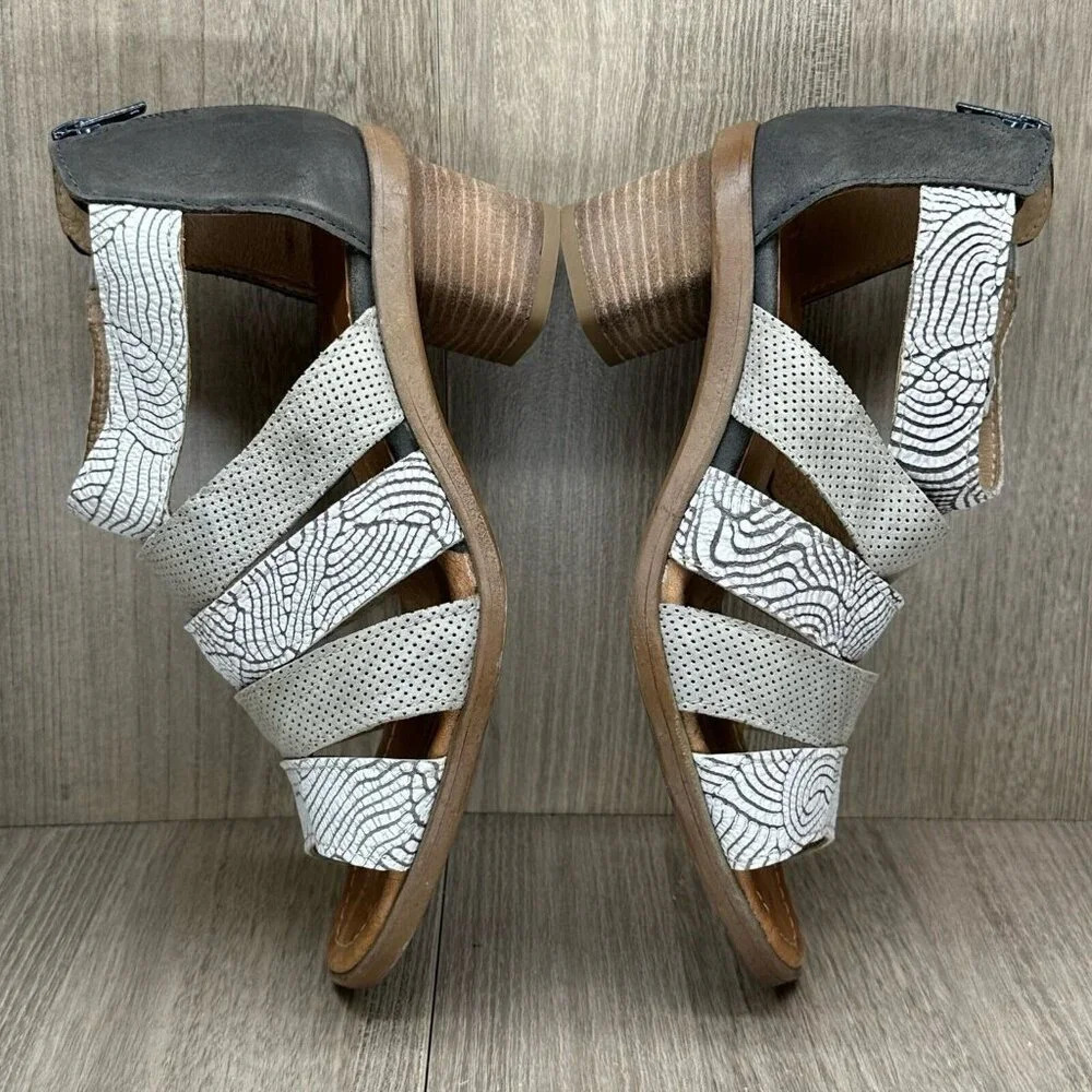 Clocharme Sandals Womens Sz 38 Open Toe Block Heel Gladiator Suede Leather Gray - Picture 8 of 12